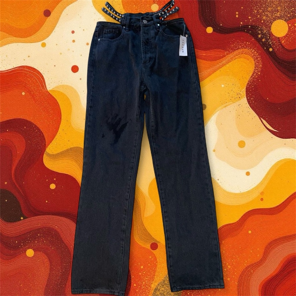 Kendall & Kylie Gray Straight Leg Jeans with‎ Studded Waist Straps - Picture 10 of 10